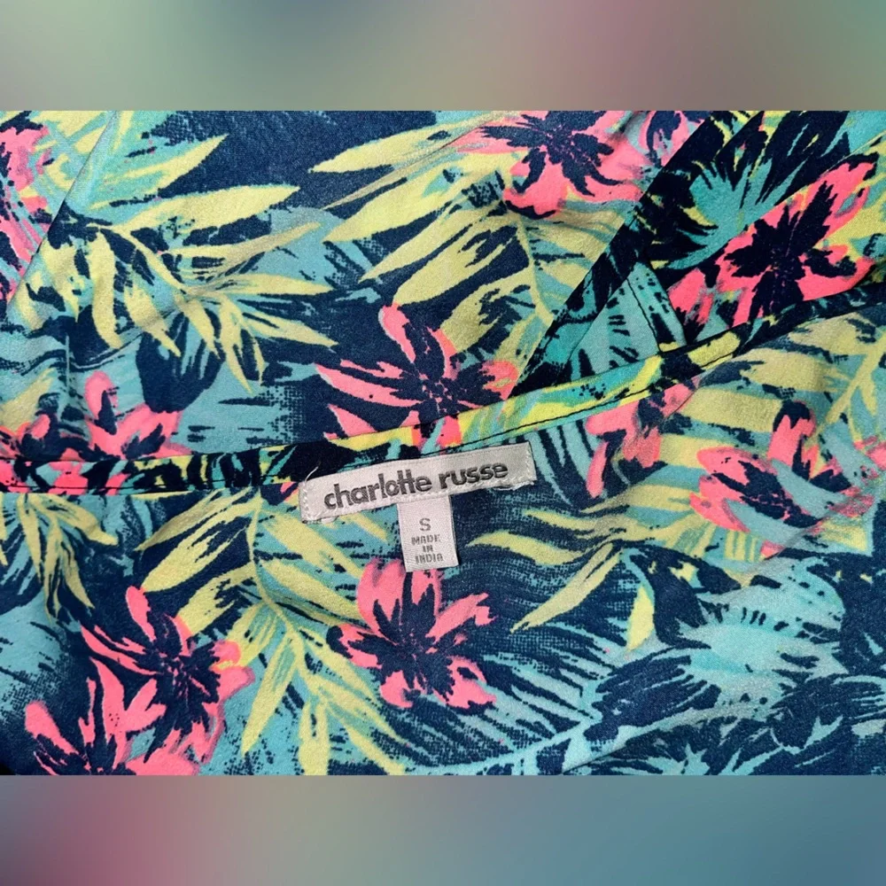 Charlotte Russe Tropical Print Skort Dress- Blue, Pink, Yellow